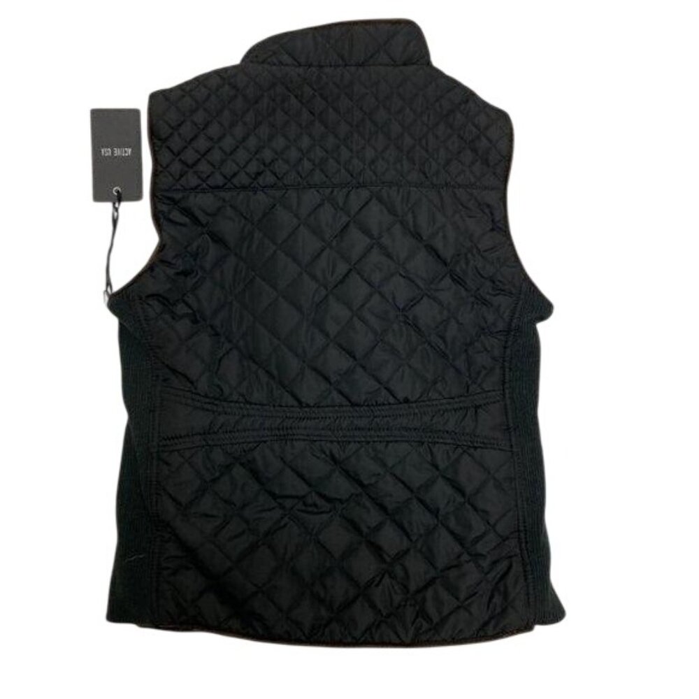 Active Basic Black Quilted Vest With Suede Piping… - image 3